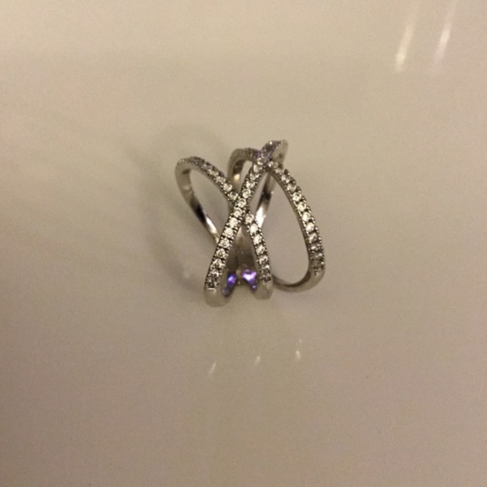 Sterling Forever Sterling Silver CZ Criss X Ring - Picture 3 of 8